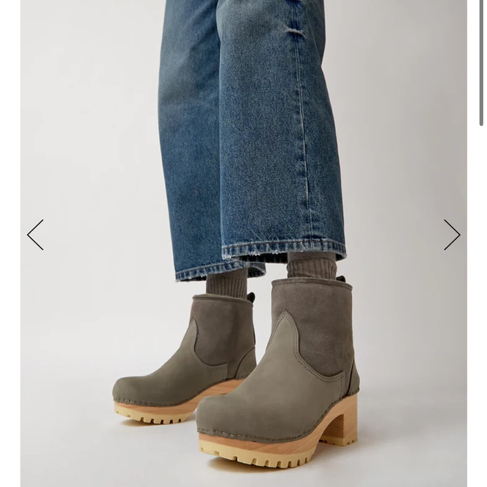 No.6 Shearling Clog Boot, Mid Tread, Smoke Suede on White Base, Size 39